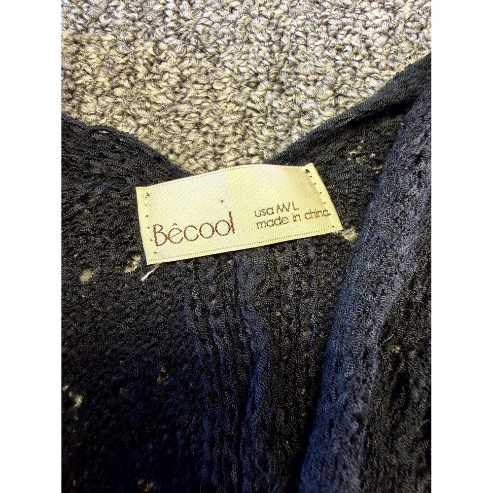 Becool Crochet Knit Cardigan Sweater Womens M/L Black Open Front Relaxed Fit - Picture 7 of 16